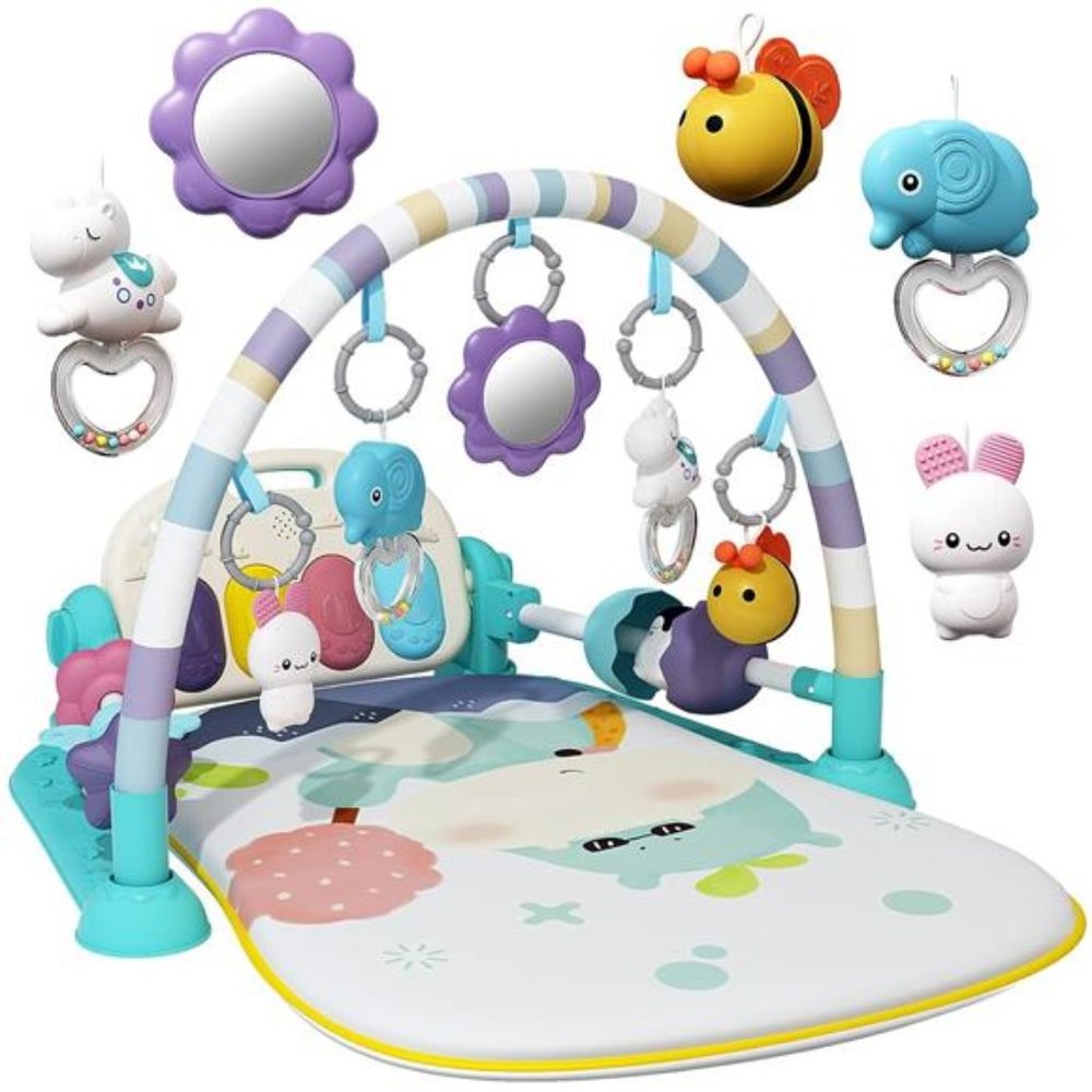Baby Gym with Kick and Play Piano, Baby Play Mat with Music and Lights (Green)